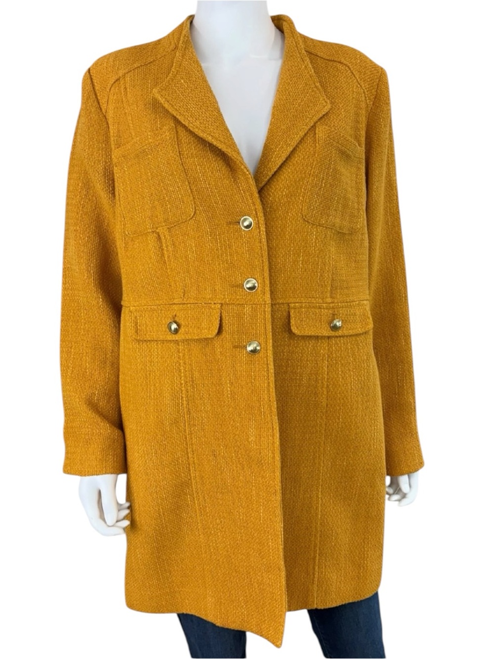 Chico's Yellow Tweed Cotton Coat Size L F0785
